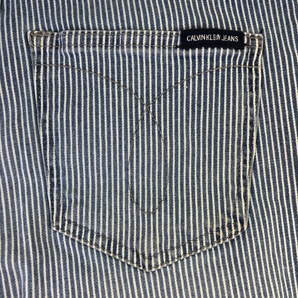 Calvin Klein Jeans High Rise Shorts Striped 6 Pockets Frayed Denim Curvy Blue - Picture 10 of 14